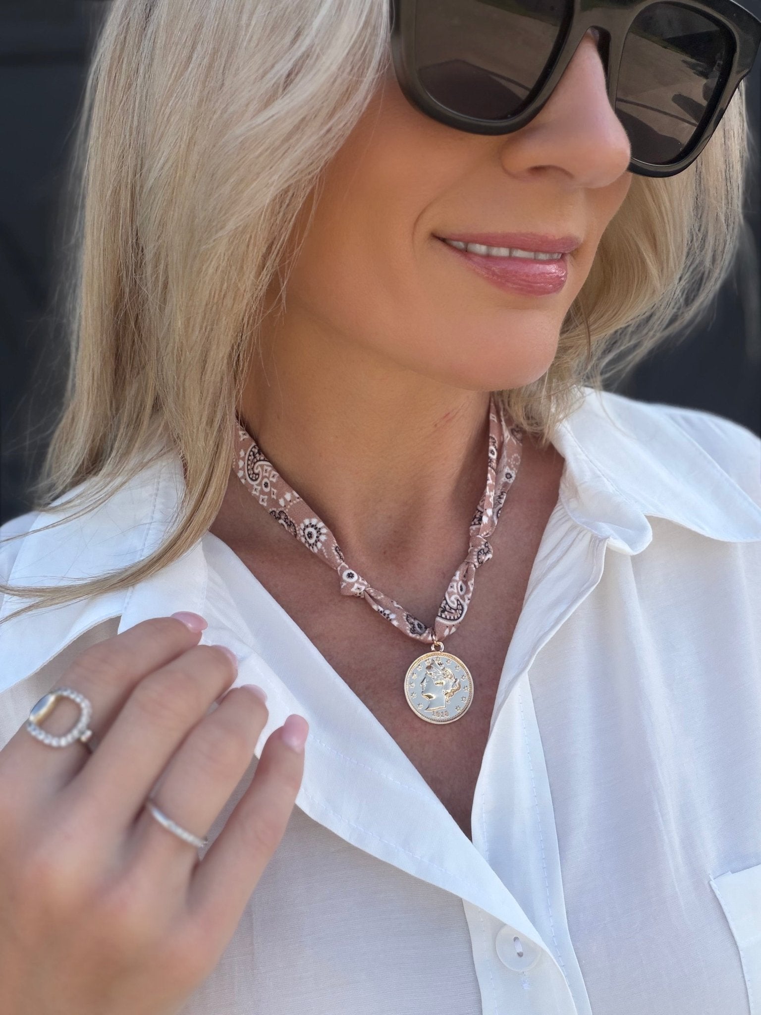 Bandana Scarf Coin Necklace In Gold - Infinity Raine