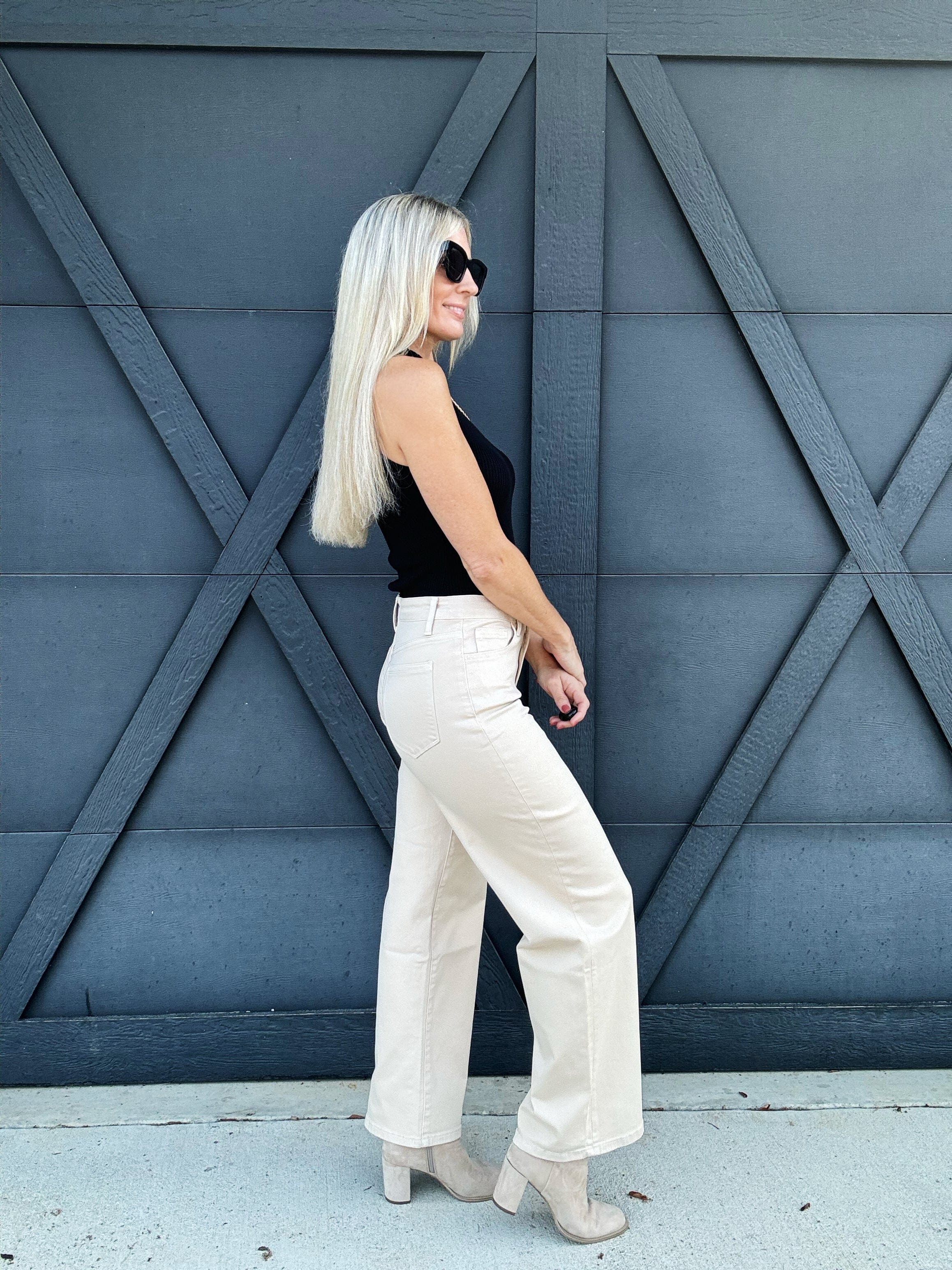 Bayeas High Rise Wide Leg Twill Pants In Khaki - Infinity Raine