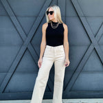 Bayeas High Rise Wide Leg Twill Pants In Khaki - Infinity Raine