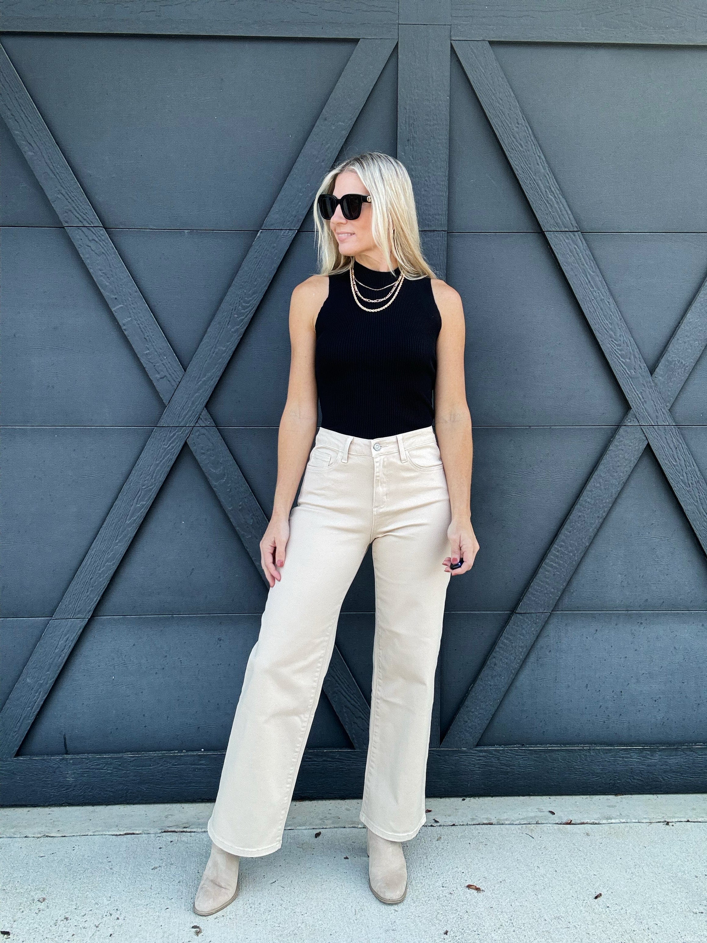 Bayeas High Rise Wide Leg Twill Pants In Khaki - Infinity Raine