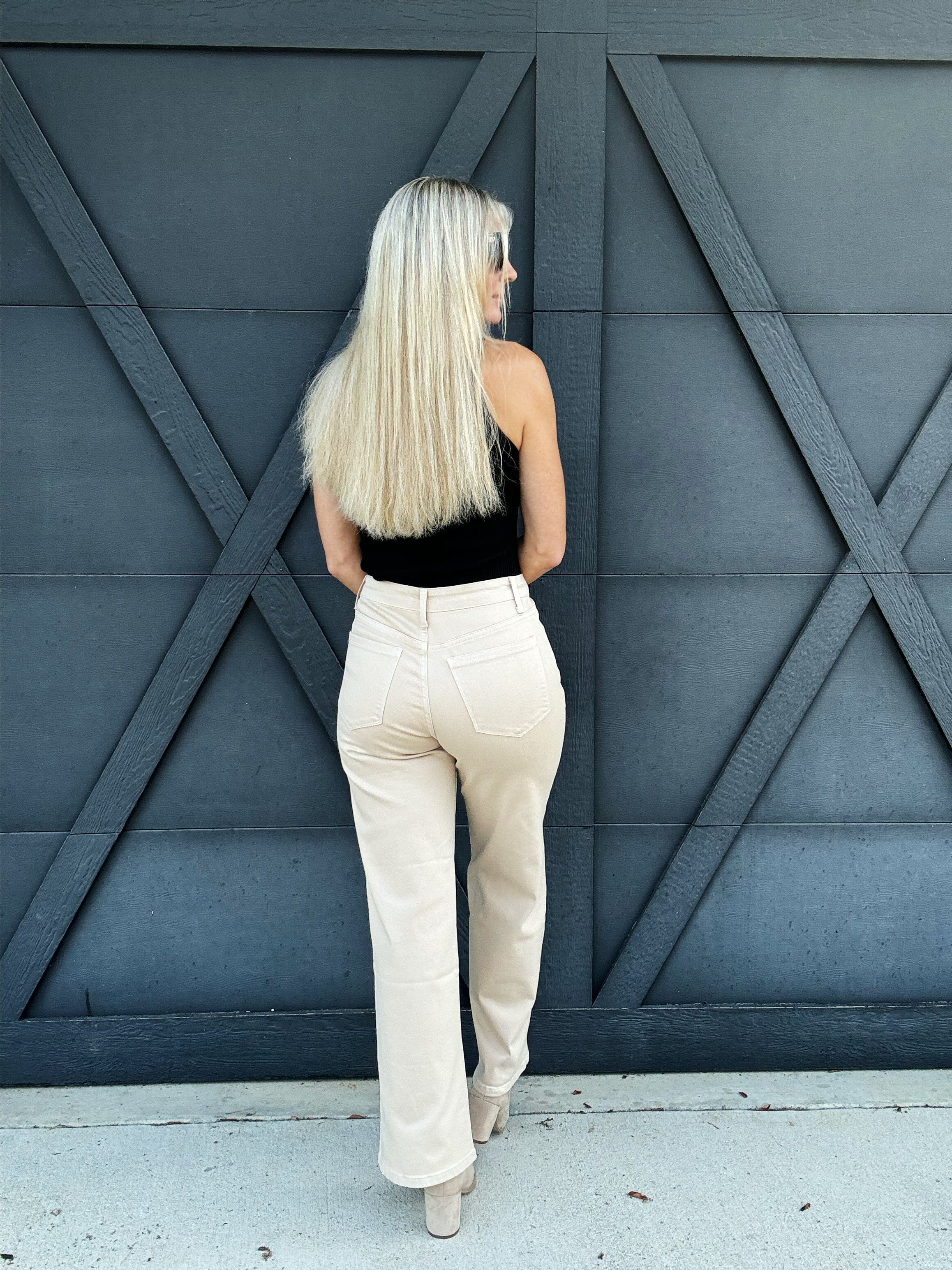 Bayeas High Rise Wide Leg Twill Pants In Khaki - Infinity Raine