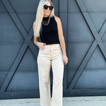Bayeas High Rise Wide Leg Twill Pants In Khaki - Infinity Raine