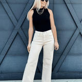 Bayeas High Rise Wide Leg Twill Pants In Khaki - Infinity Raine