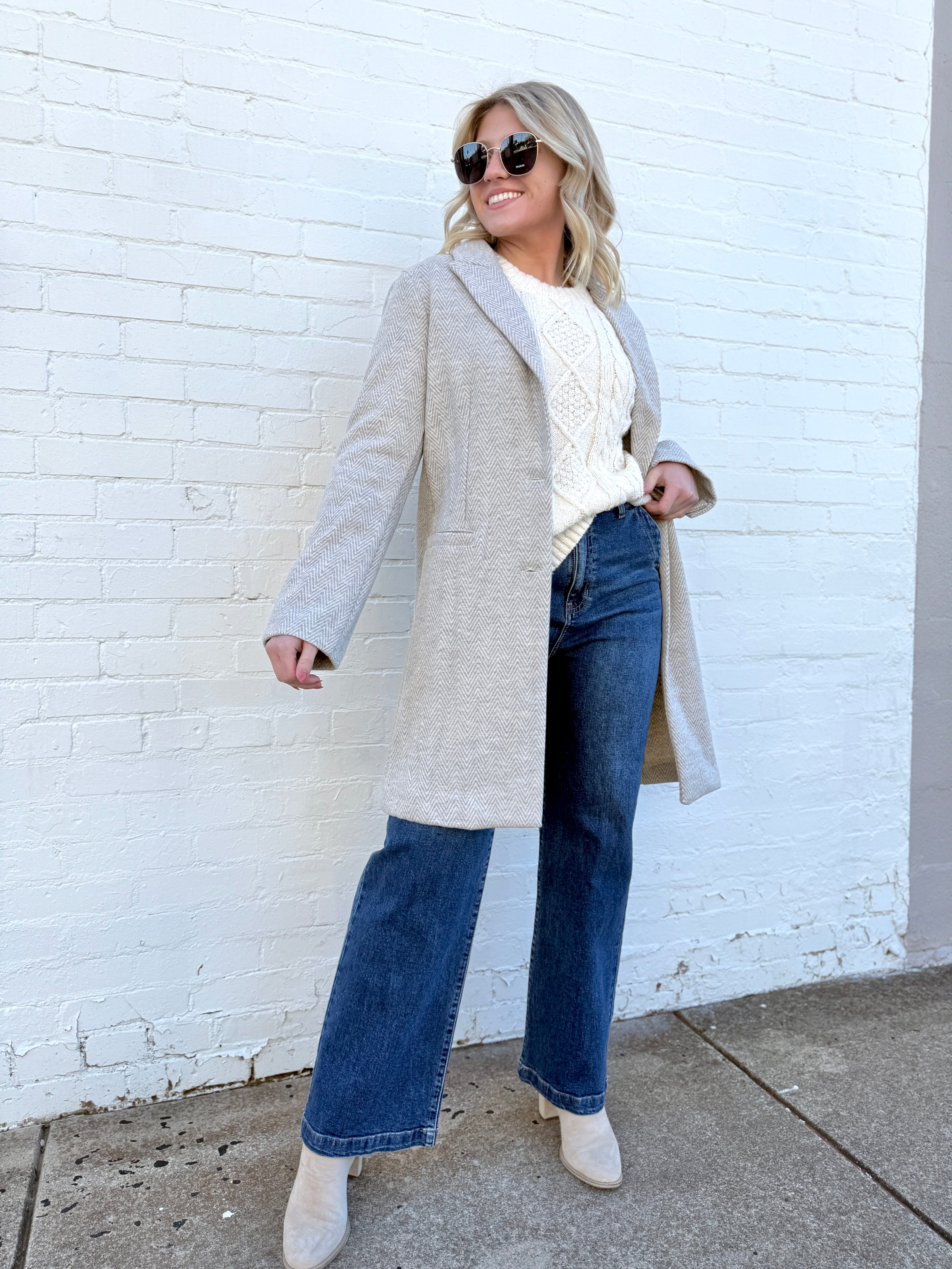 be cool Outerwear - Jackets & Coats Light Chevron Double Button Coat In Earth Grey