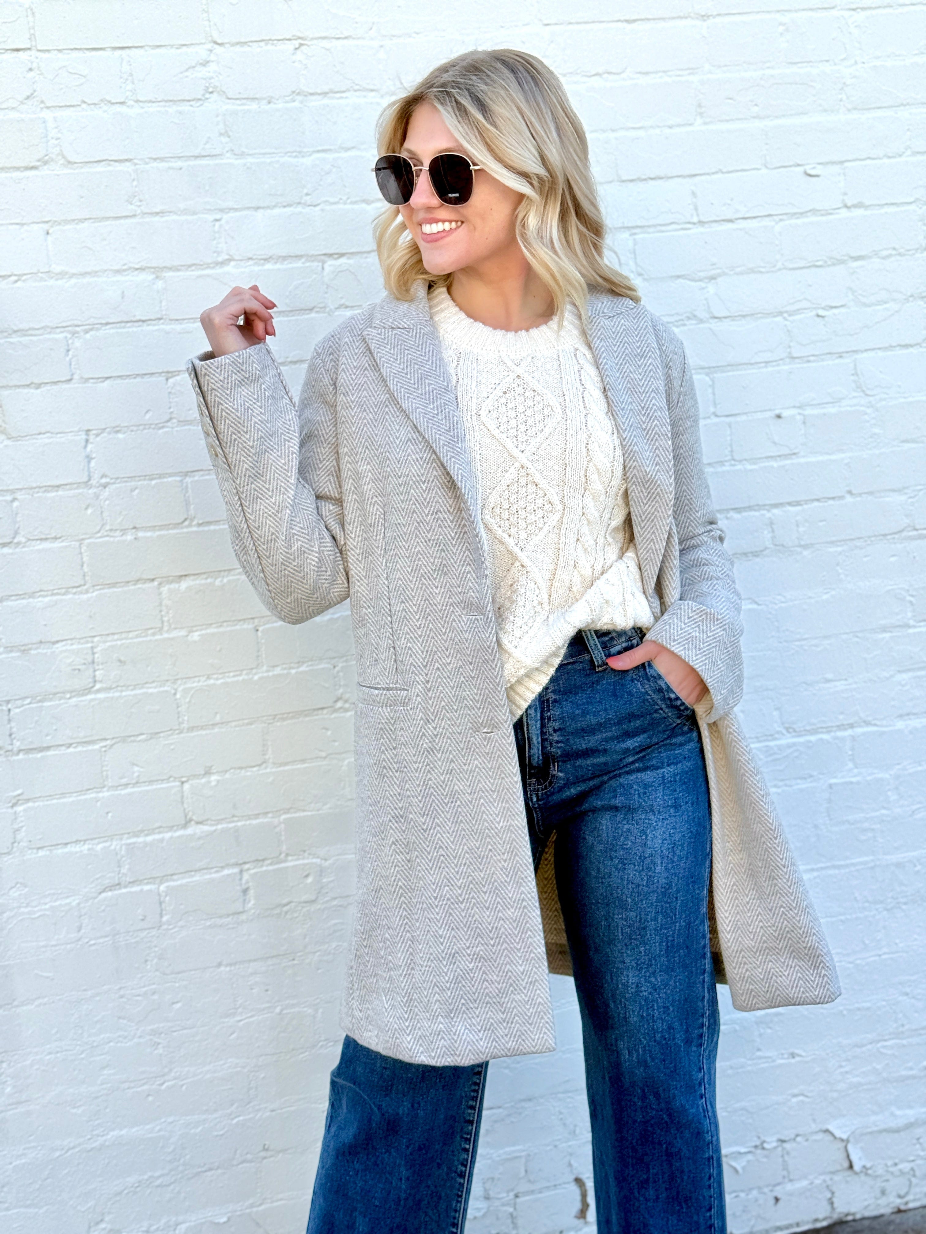 be cool Outerwear - Jackets & Coats Light Chevron Double Button Coat In Earth Grey