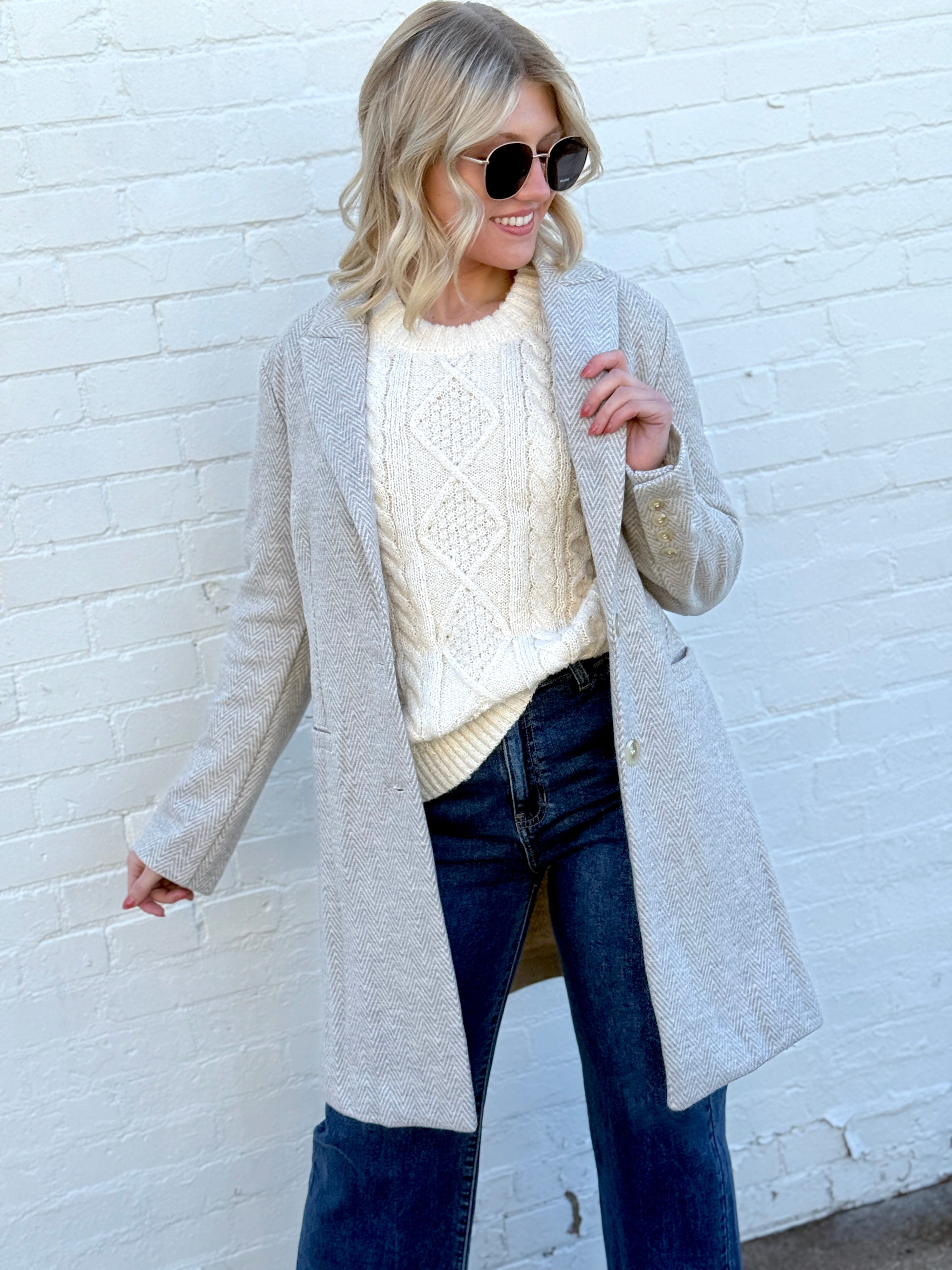 be cool Outerwear - Jackets & Coats Light Chevron Double Button Coat In Earth Grey