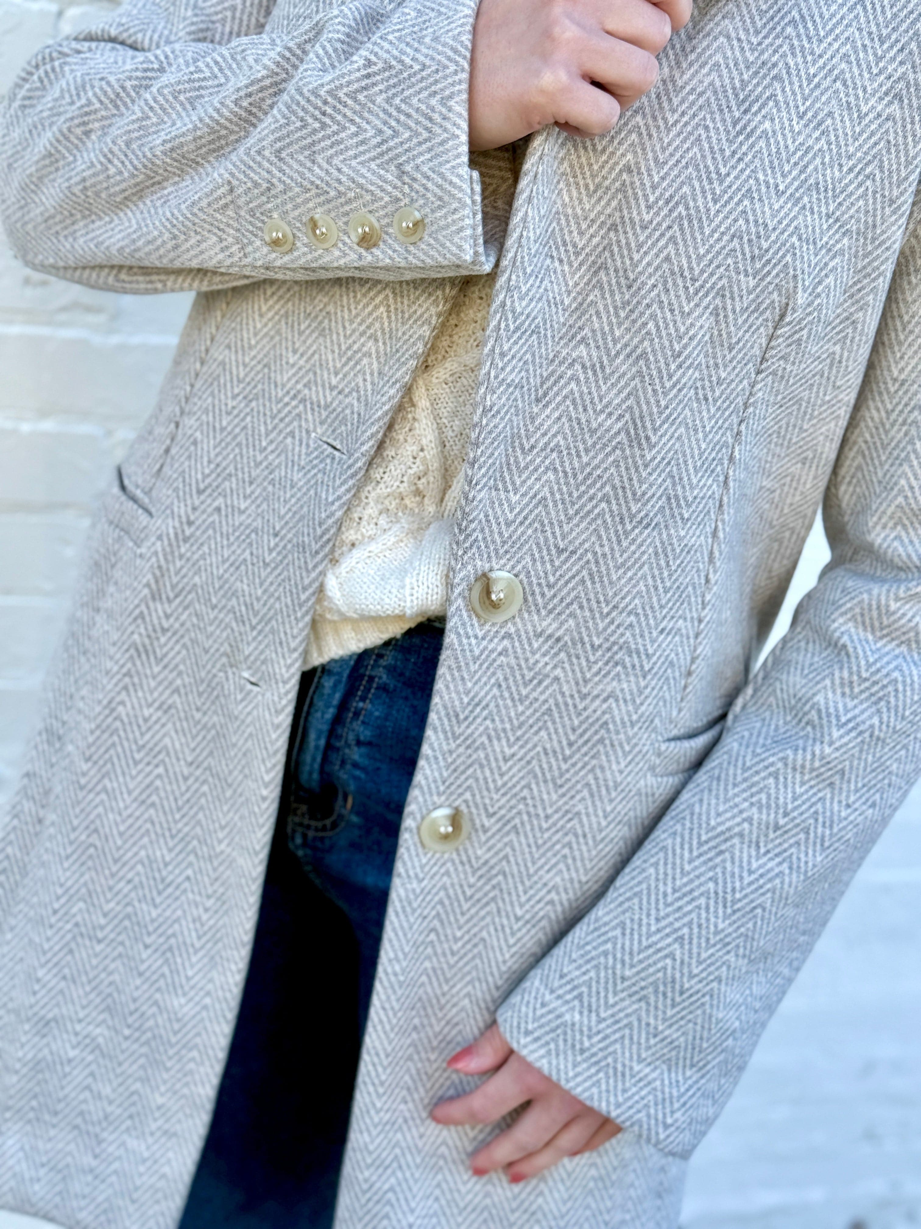 be cool Outerwear - Jackets & Coats Light Chevron Double Button Coat In Earth Grey