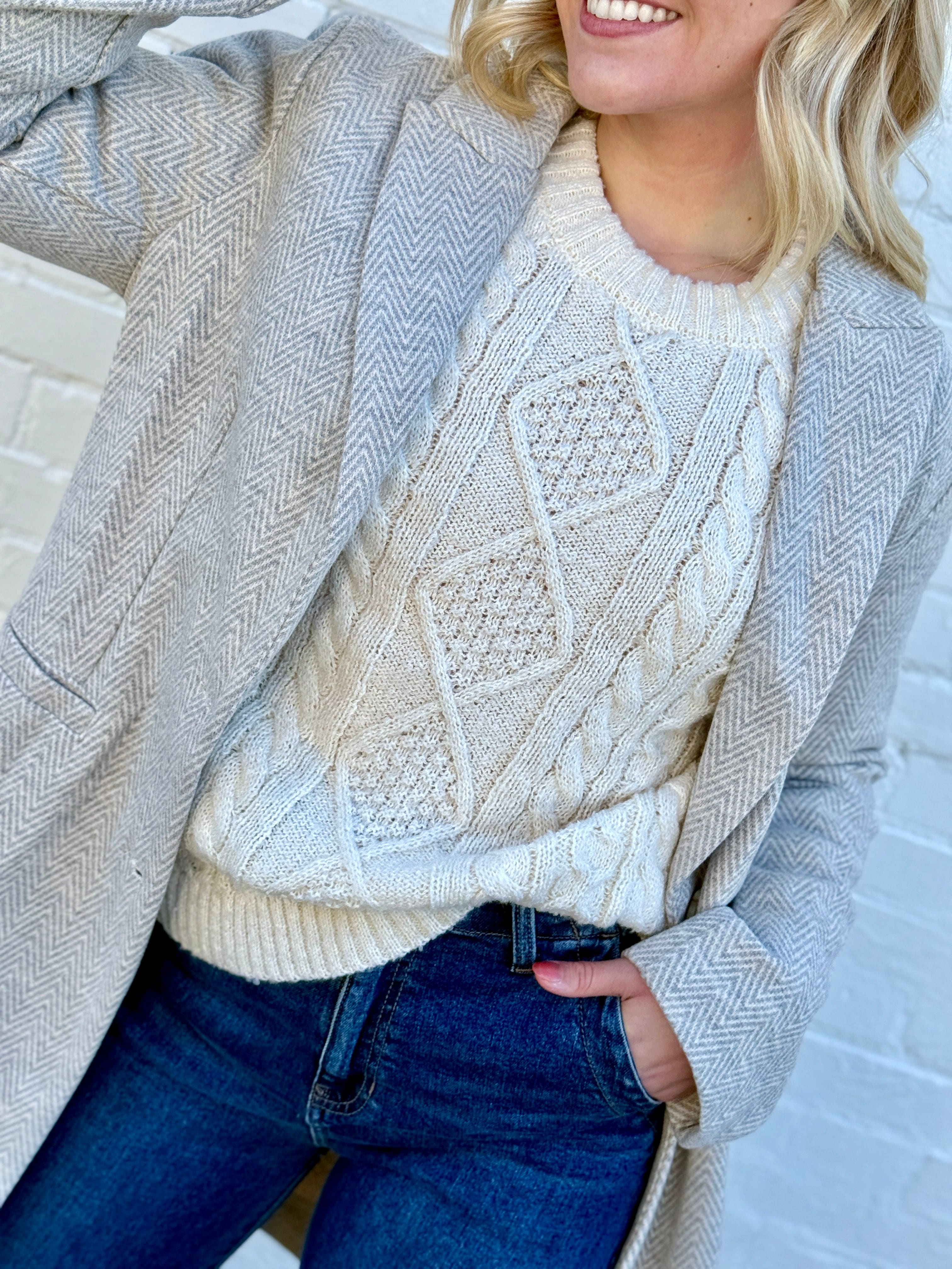 be cool Outerwear - Jackets & Coats Light Chevron Double Button Coat In Earth Grey