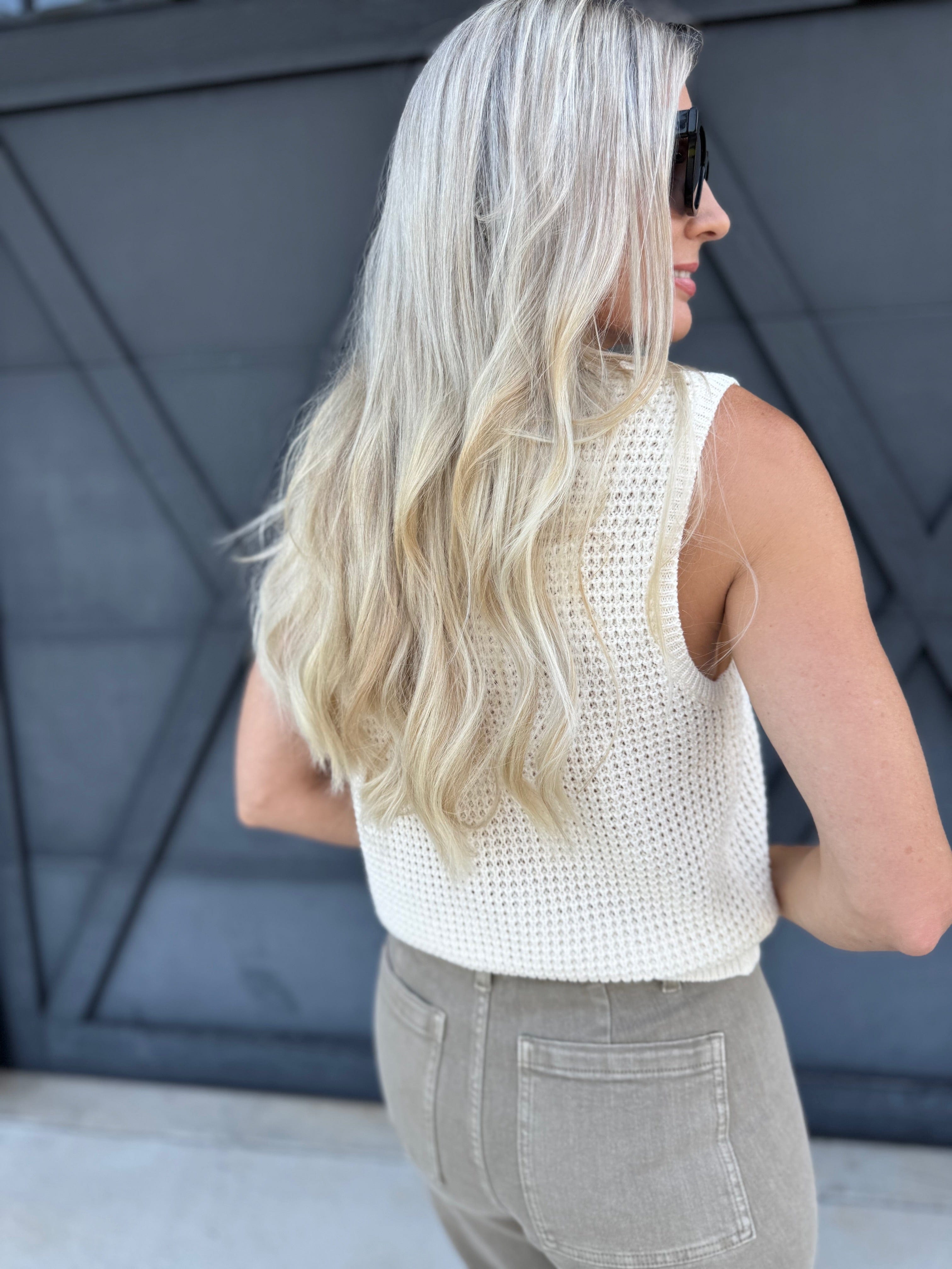 Chunky Waffle Knit Sweater Vest In Cream - Infinity Raine