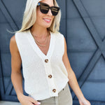 Chunky Waffle Knit Sweater Vest In Cream - Infinity Raine