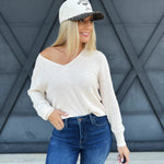 Long Sleeve Cotton Slub Top In Natural - Infinity Raine