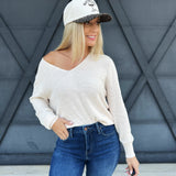 Long Sleeve Cotton Slub Top In Natural - Infinity Raine