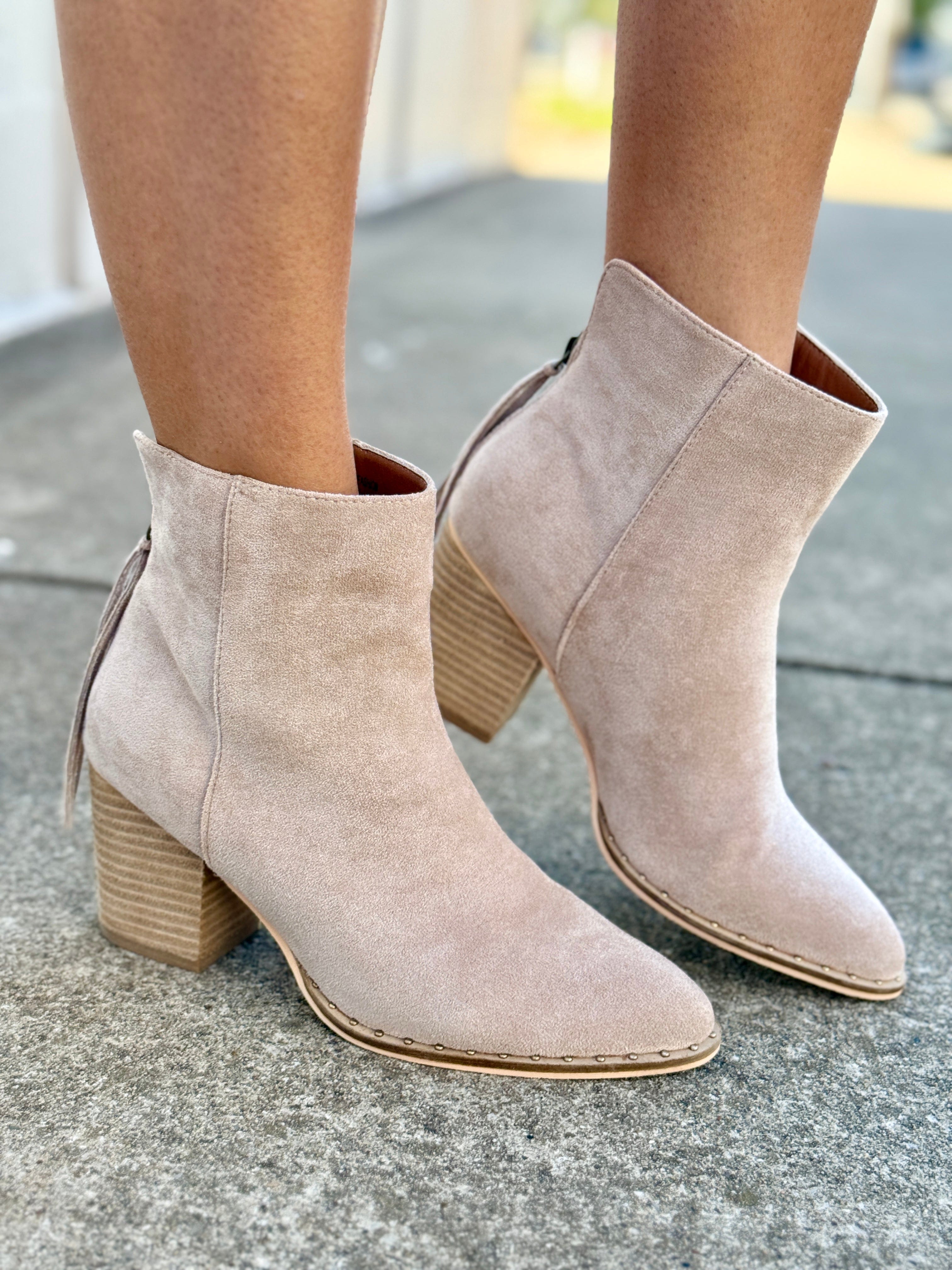 Suede Ankle Booties In Taupe - Infinity Raine