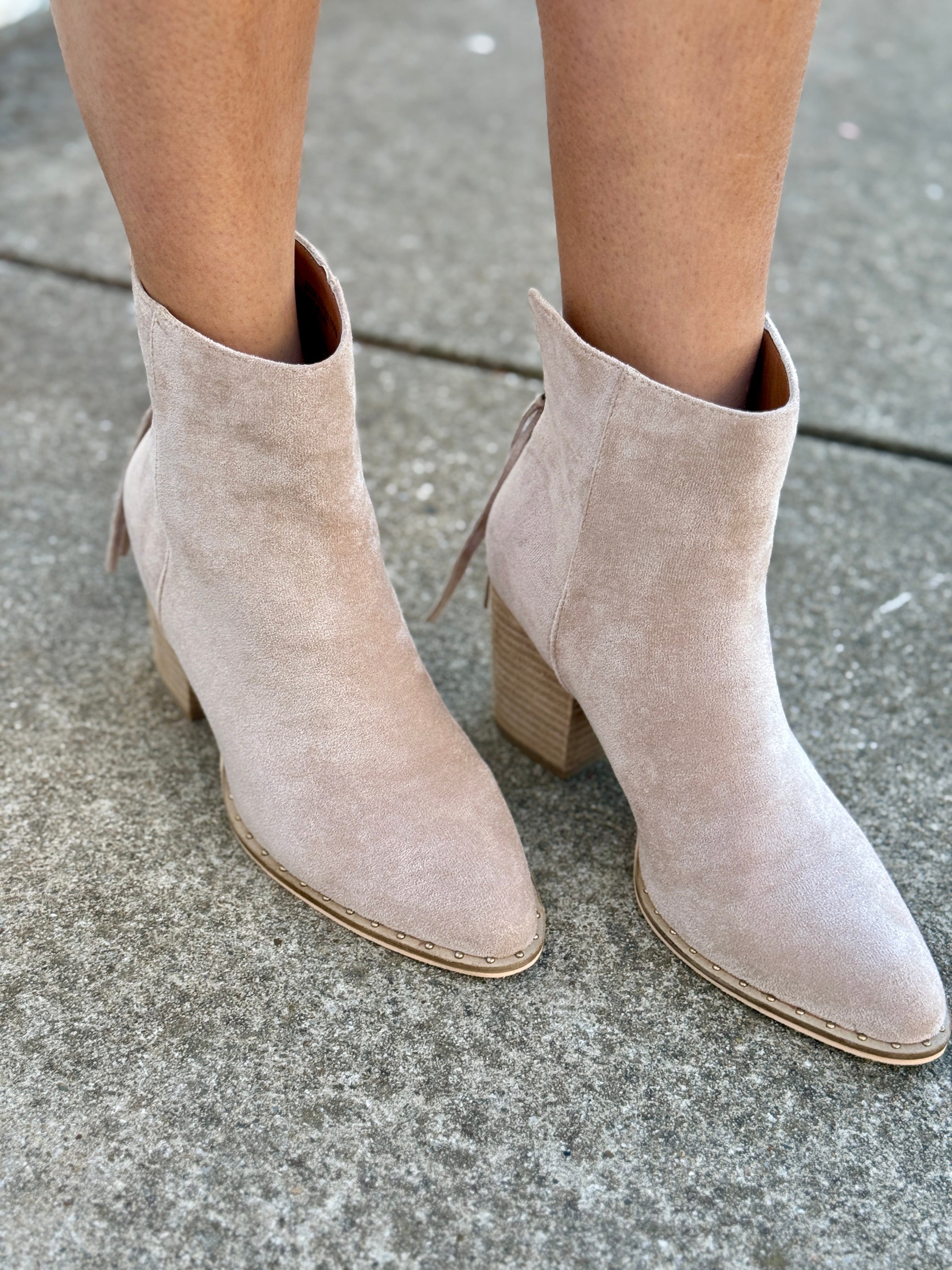 Suede Ankle Booties In Taupe - Infinity Raine