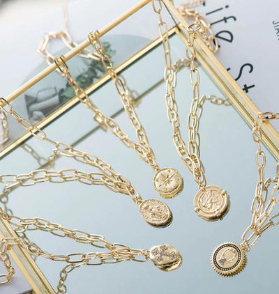 Gold Pendant Necklace Compass Or Coin - Infinity Raine