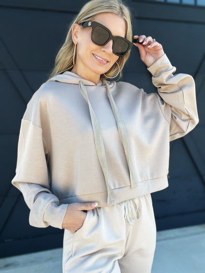 Scuba Cropped Hoodie-Taupe - Infinity Raine