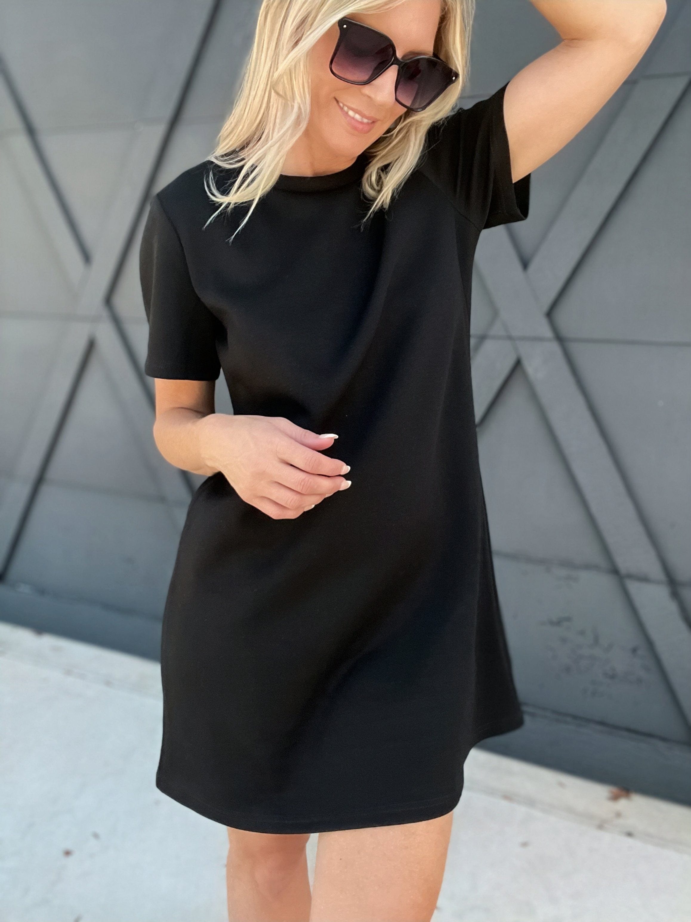 Simple Short Sleeve Dress-Black - Infinity Raine