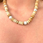Beige Shell Disc Layering Necklace With Marble Beads - Infinity Raine