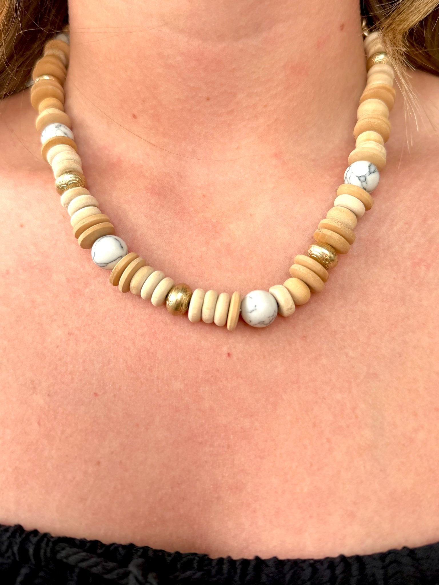 Beige Shell Disc Layering Necklace With Marble Beads - Infinity Raine