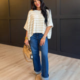 Billie Stripe Brushed Dolman Top In Cream Taupe - Infinity Raine