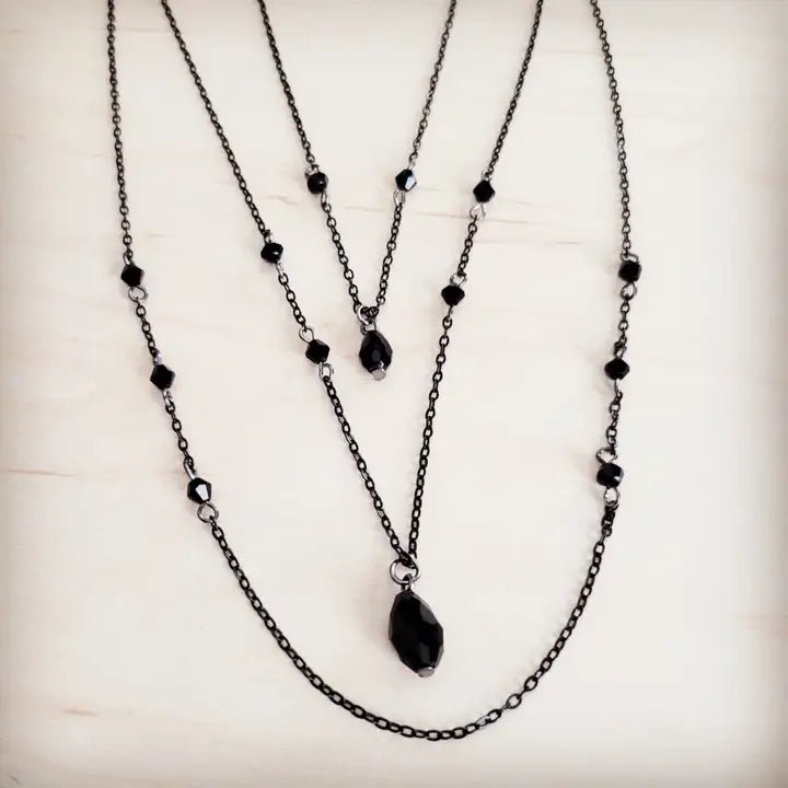 Black Crystal Layered Lariat Necklace - Infinity Raine
