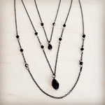 Black Crystal Layered Lariat Necklace - Infinity Raine