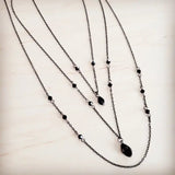 Black Crystal Layered Lariat Necklace - Infinity Raine