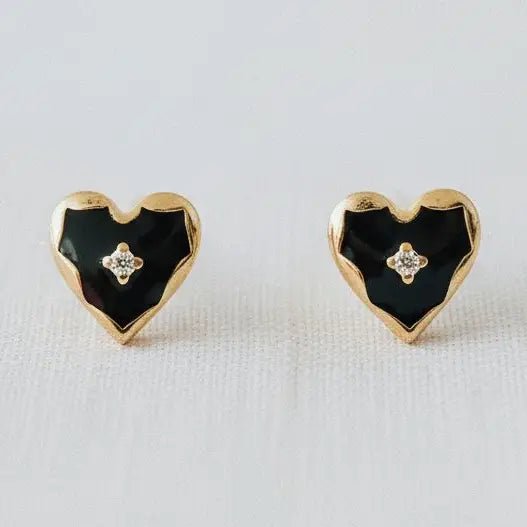 Black Drip Glaze Heart Drop Earrings - Infinity Raine