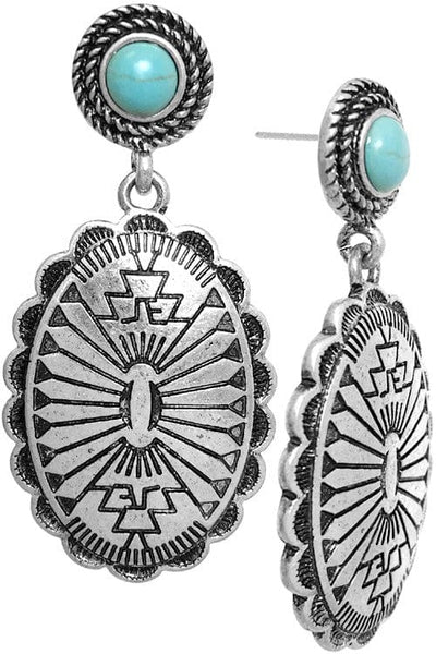 Western Concho Aztec Textured Gemstone Earrings - Infinity Raine
