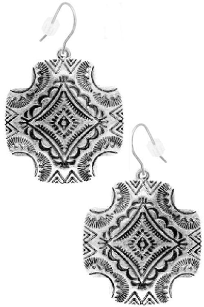 Western Concho Aztec Textures Cross Earrings - Infinity Raine