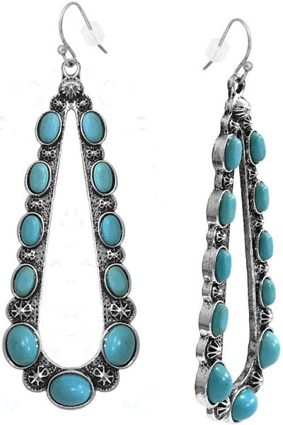 Western Concho Teardrop Gemstone Earring-Turquoise - Infinity Raine