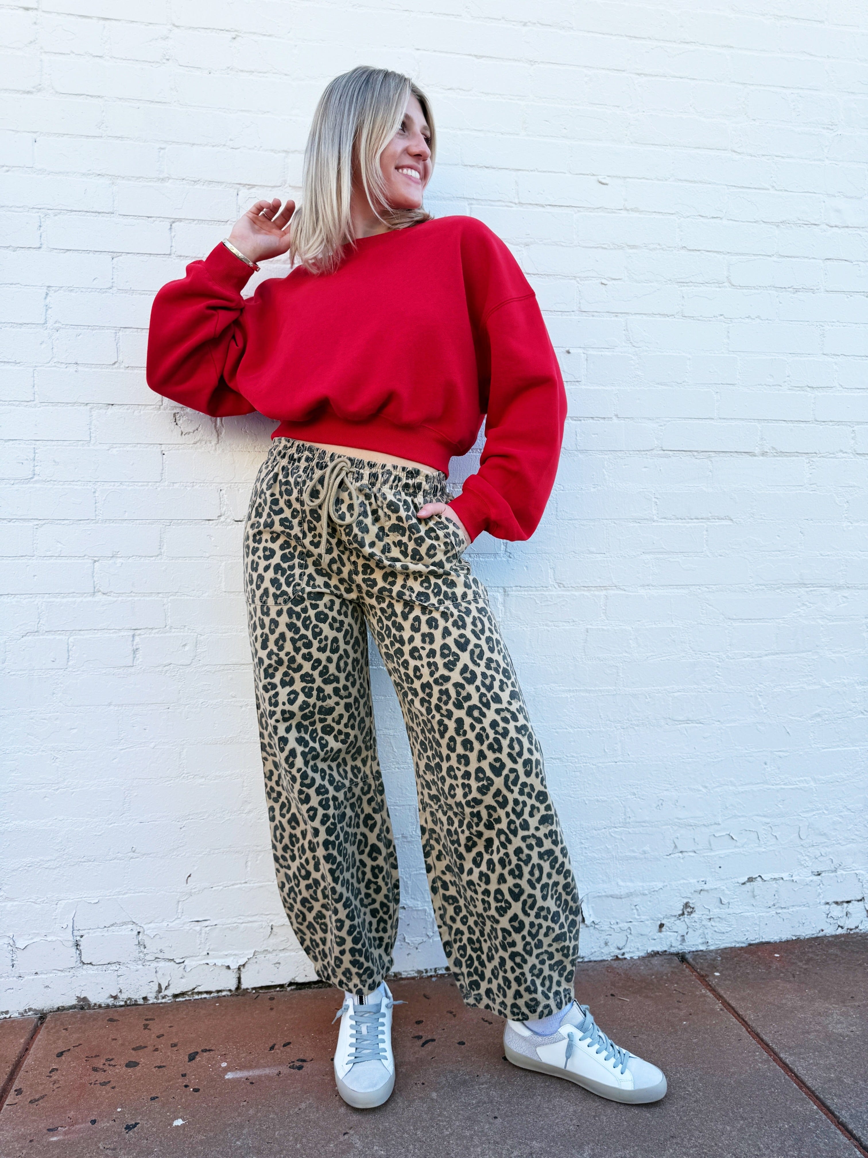 Drawstring Barrel Pants In Leopard - Infinity Raine