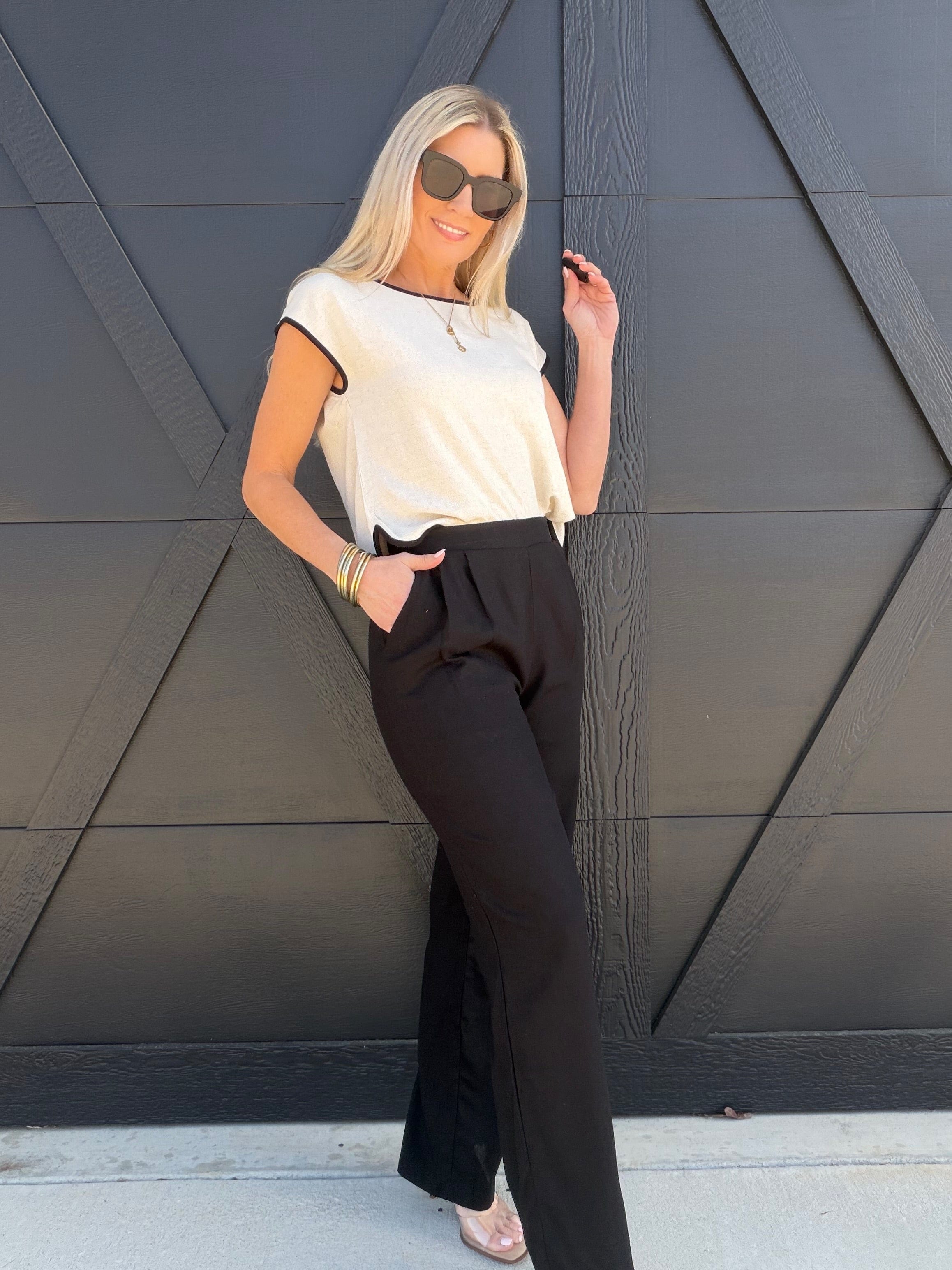 blu pepper Bottoms - Pants High Waist Front Pleat Linen Pants In Black