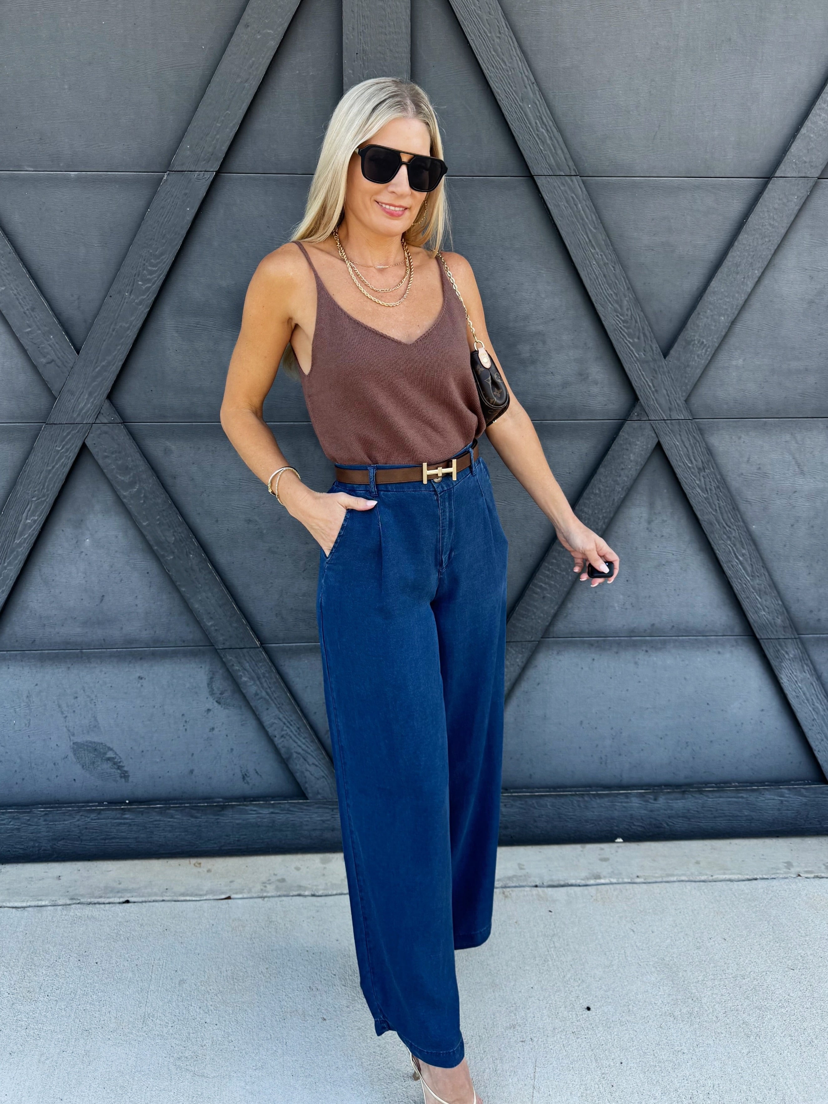 Pintuck Wide Leg Pants In Chambray - Infinity Raine
