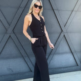 Pleated Wide Leg Dress Pants In Black - Infinity Raine
