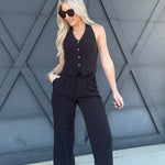 Pleated Wide Leg Dress Pants In Black - Infinity Raine