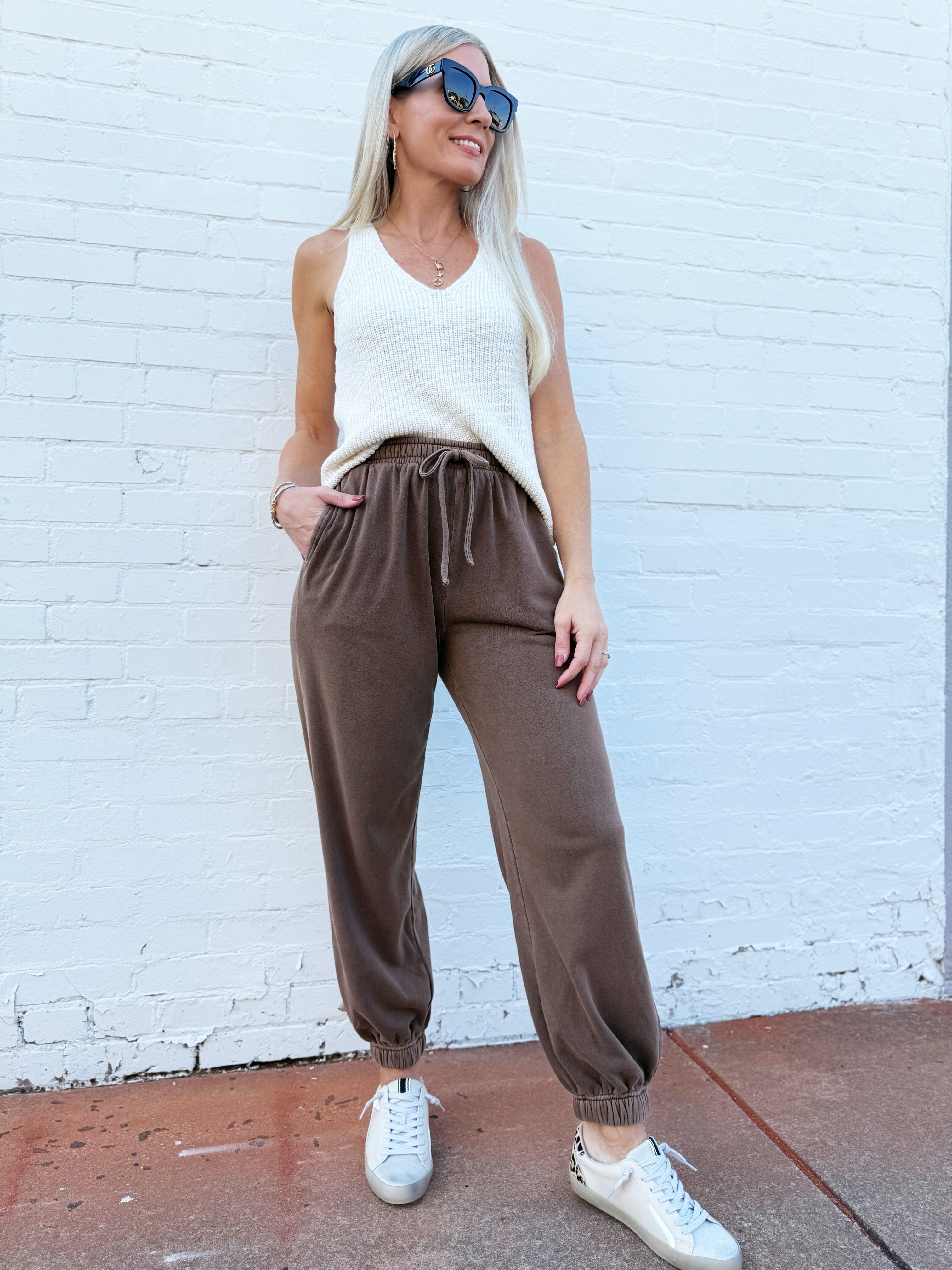 blu pepper Bottoms - Pants Washed Drawstring Joggers In Brown
