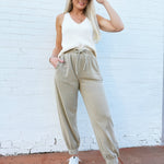 blu pepper Bottoms - Pants Washed Drawstring Joggers In Mocha
