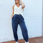 blu pepper Bottoms - Pants Washed Drawstring Joggers In Navy