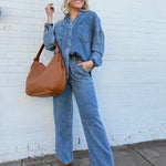 blu pepper Bottoms - Pants Washed Elastic Waist Wide Leg Pants In Chambray