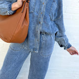 blu pepper Bottoms - Pants Washed Elastic Waist Wide Leg Pants In Chambray