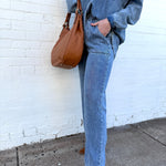 blu pepper Bottoms - Pants Washed Elastic Waist Wide Leg Pants In Chambray