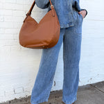 blu pepper Bottoms - Pants Washed Elastic Waist Wide Leg Pants In Chambray