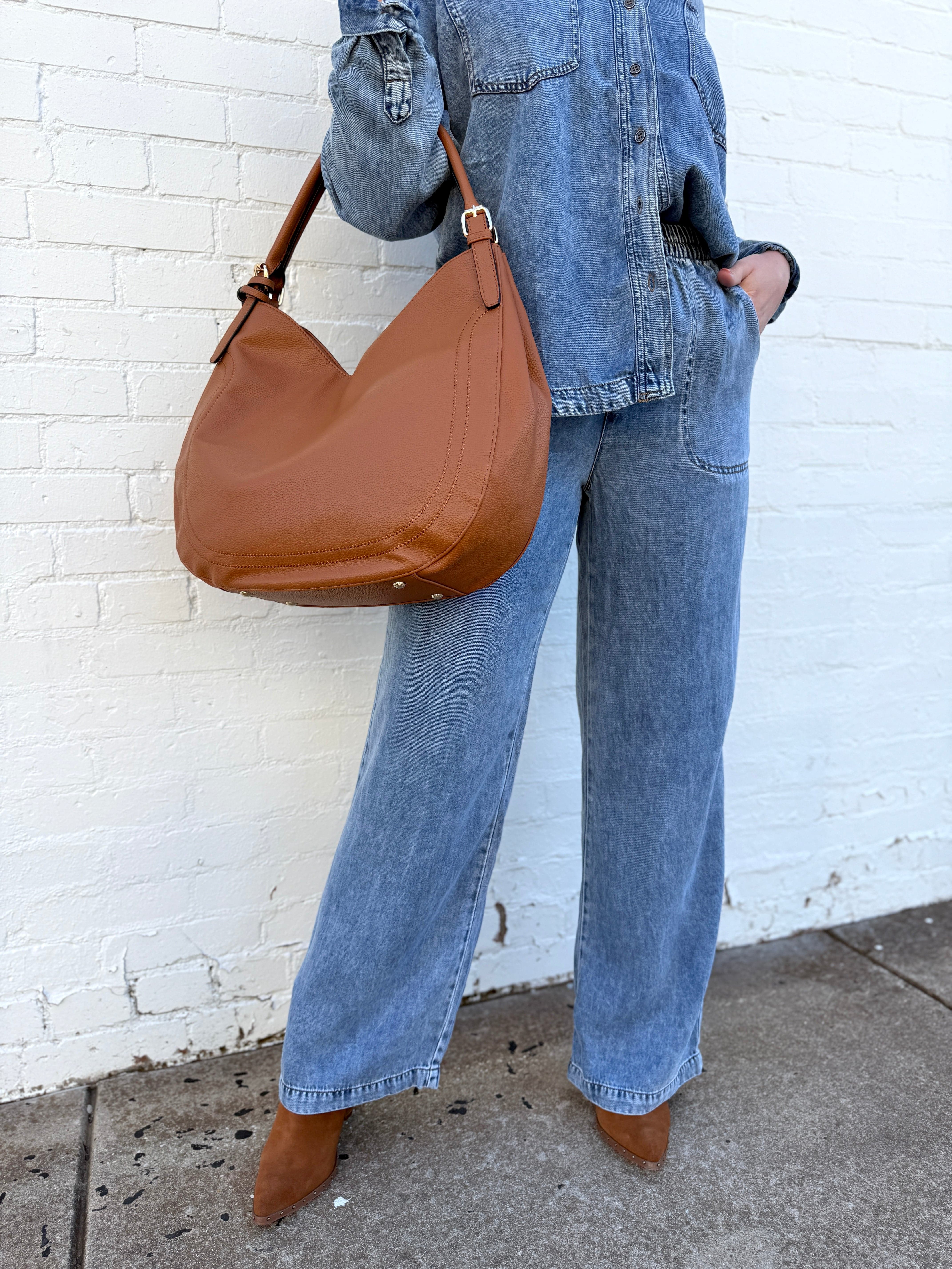 blu pepper Bottoms - Pants Washed Elastic Waist Wide Leg Pants In Chambray