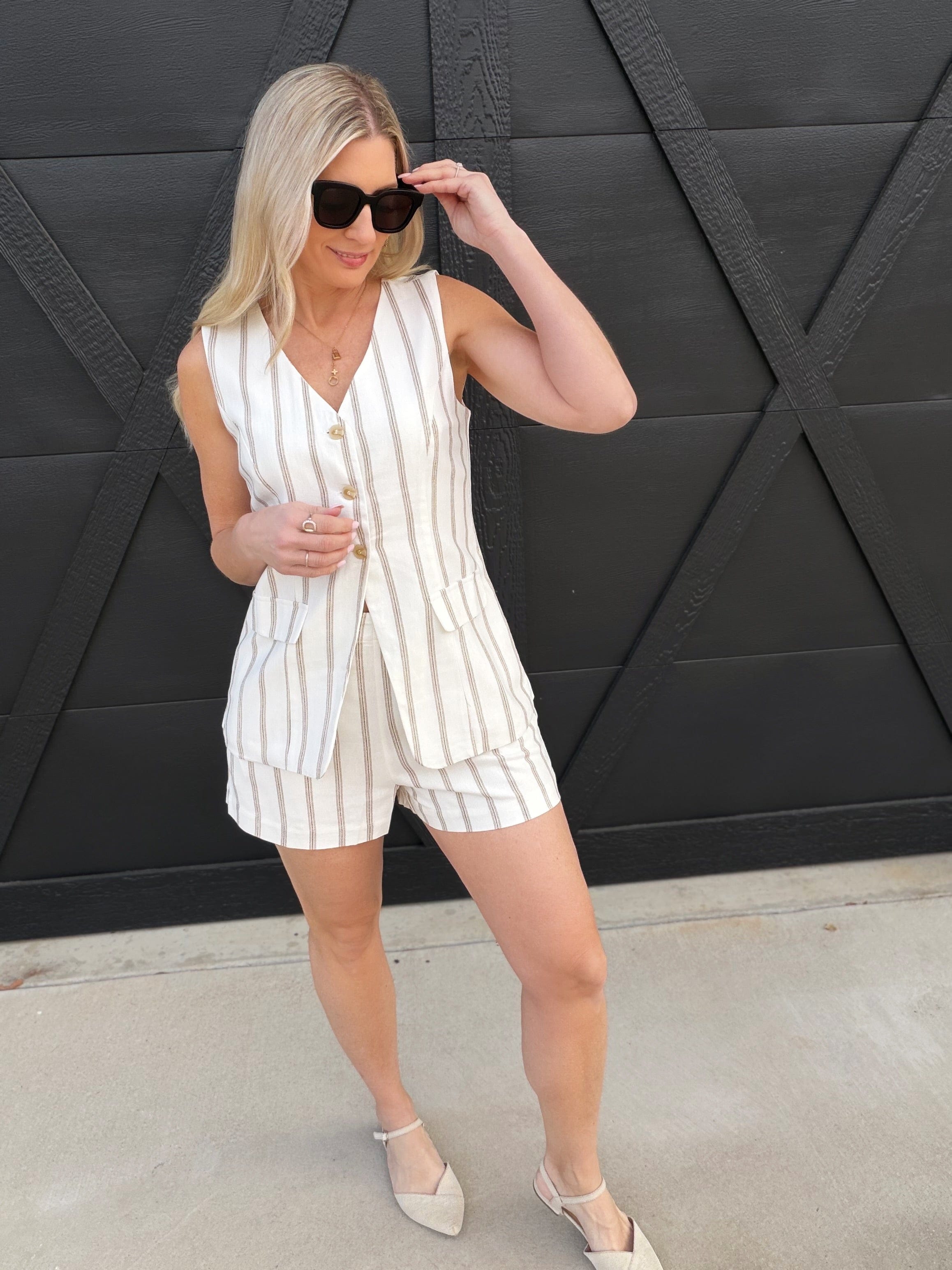 blu pepper Bottoms - Shorts High Waist Stripe Mini Shorts In Brown