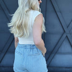 blu pepper Bottoms - Shorts Pinstripe Ruched Waist Shorts In Chambray