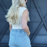 blu pepper Bottoms - Shorts Pinstripe Ruched Waist Shorts In Chambray