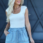 blu pepper Bottoms - Shorts Pinstripe Ruched Waist Shorts In Chambray