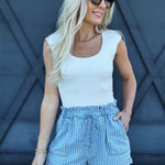 blu pepper Bottoms - Shorts Pinstripe Ruched Waist Shorts In Chambray