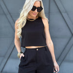 Pleaded Linen Shorts In Black - Infinity Raine